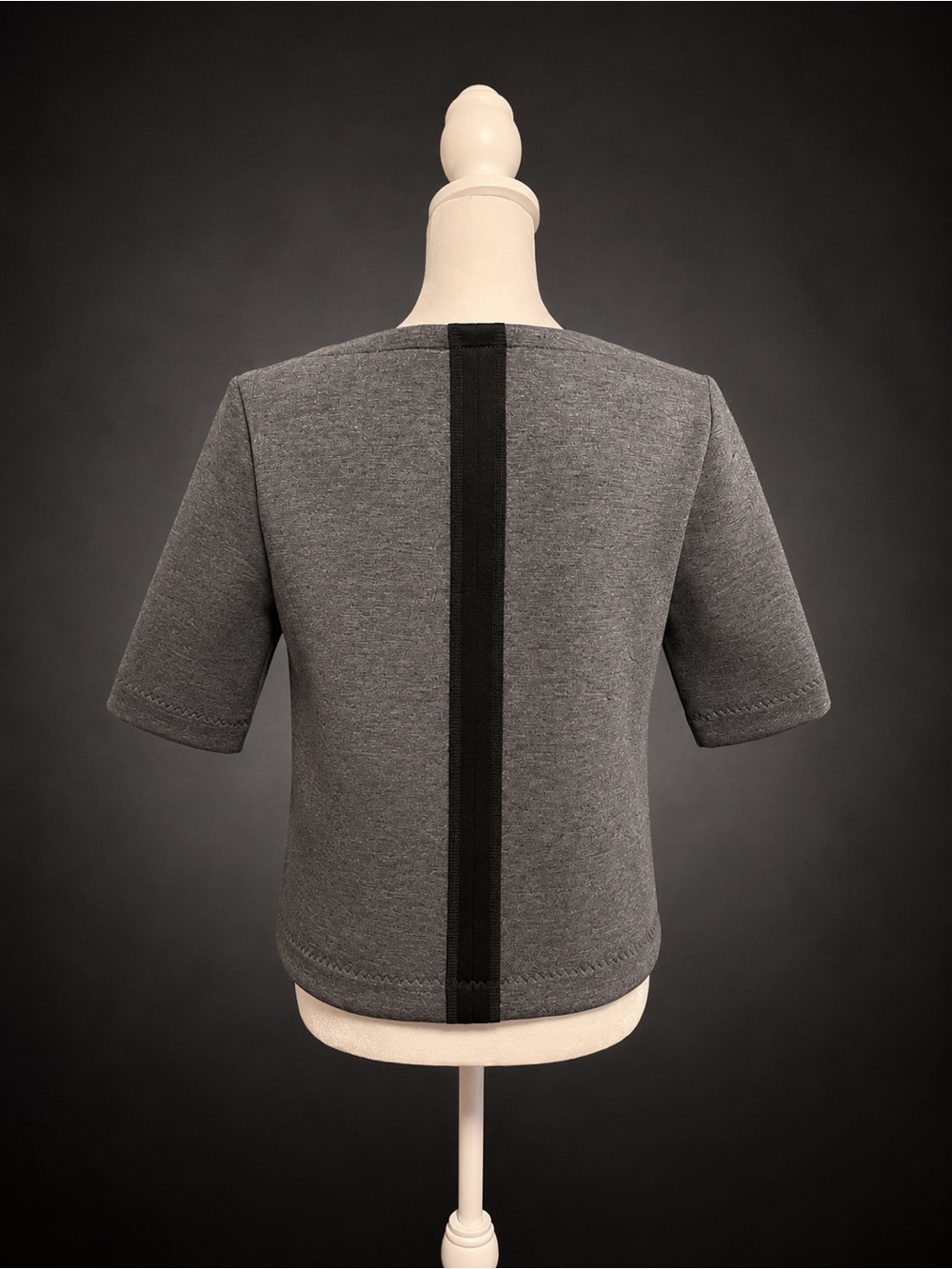 Minimalist Charcoal Scuba-Knit Top with Contrast Back Panel Detail